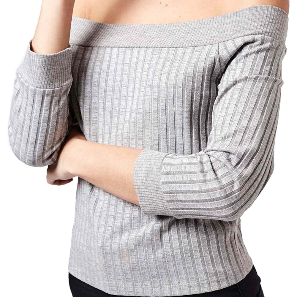 Topshop Off The Shoulder Ribbed Gray Top